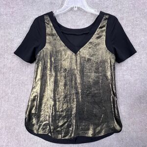 Bisou Bisou Michele Bohbot Black Gold‎ Metallic Short Sleeve Going Out Top - M